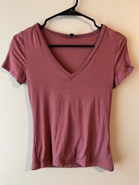 Express Dusty Rose V-Neck Short Sleeve Top